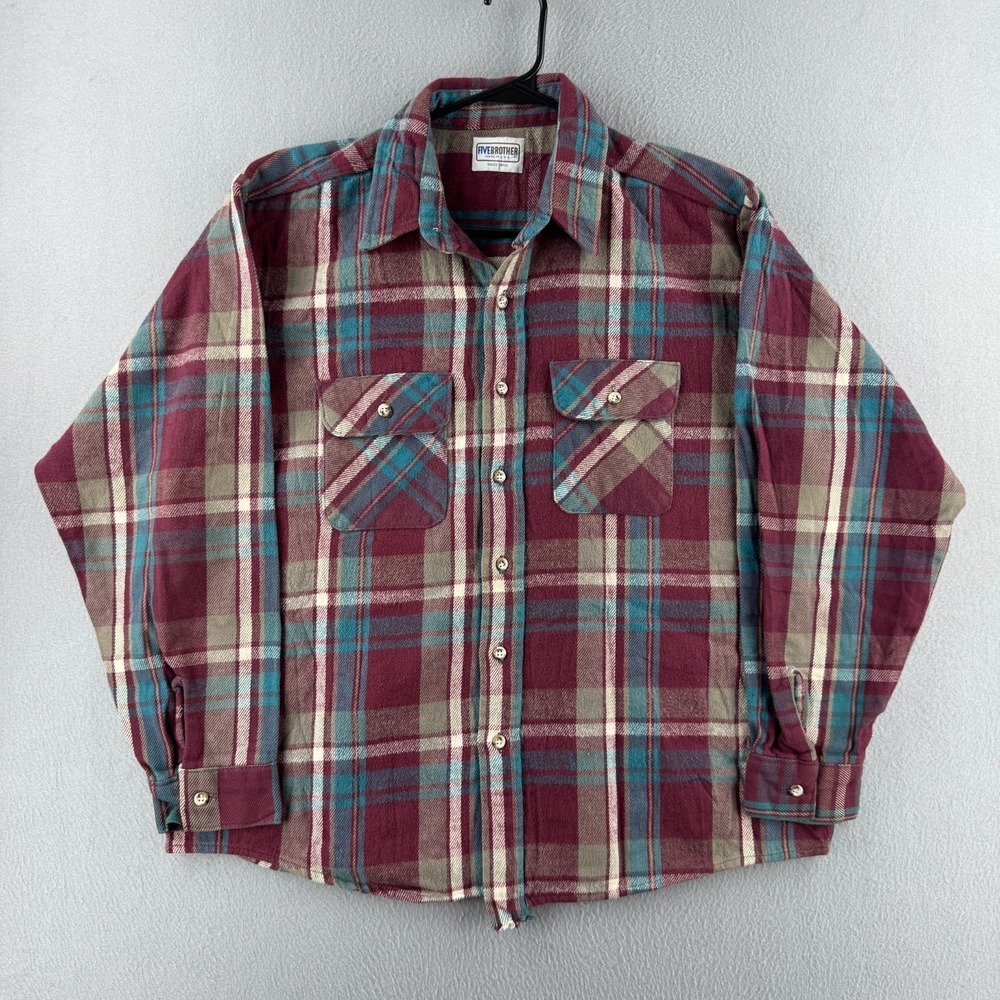 Vintage Five Brother Flannel Shirt Mens Large 25x28.5 Cotton 80s 90s Made in USA